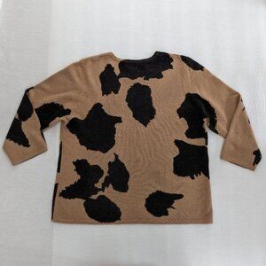 Nina Leonard Cow print wool camel and black color sweater womens XL